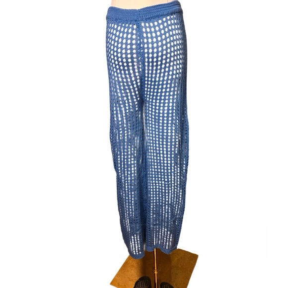 Blue Crochet Pants swimsuit Coverup size Small Drawstring Waist - Picture 2 of 4